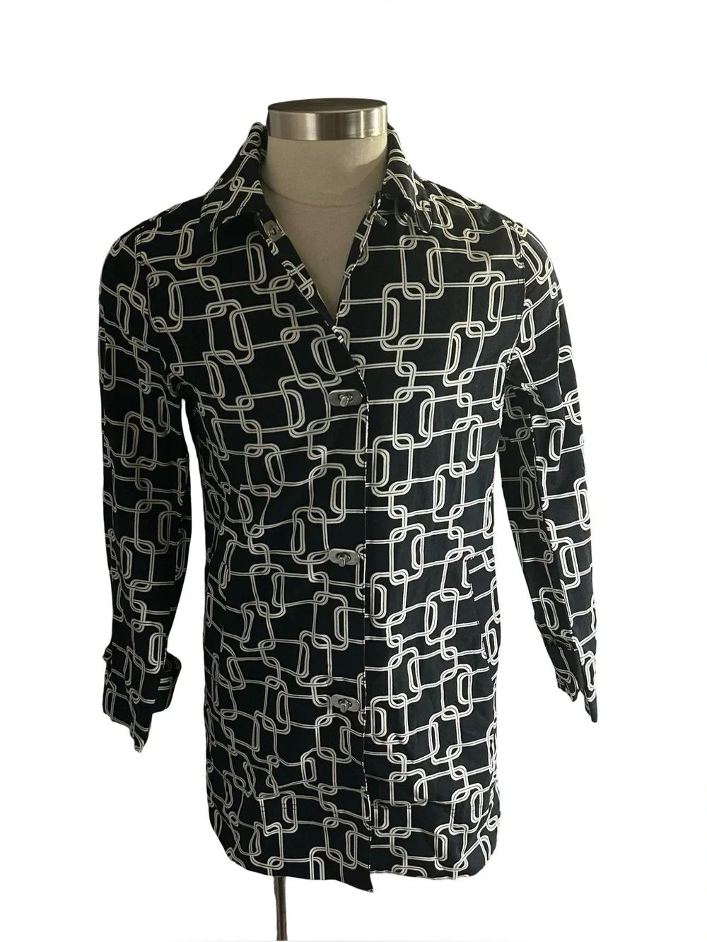 George ME Mark Eisen Geometric Turn Lock Trench Coat Jacket Women Sz M 8 10